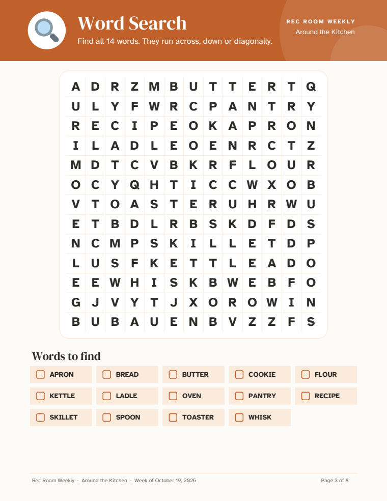 Large-print word search page